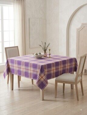 European-Portugal 100% Cotton Plaid Purple Tablecloth New Unused